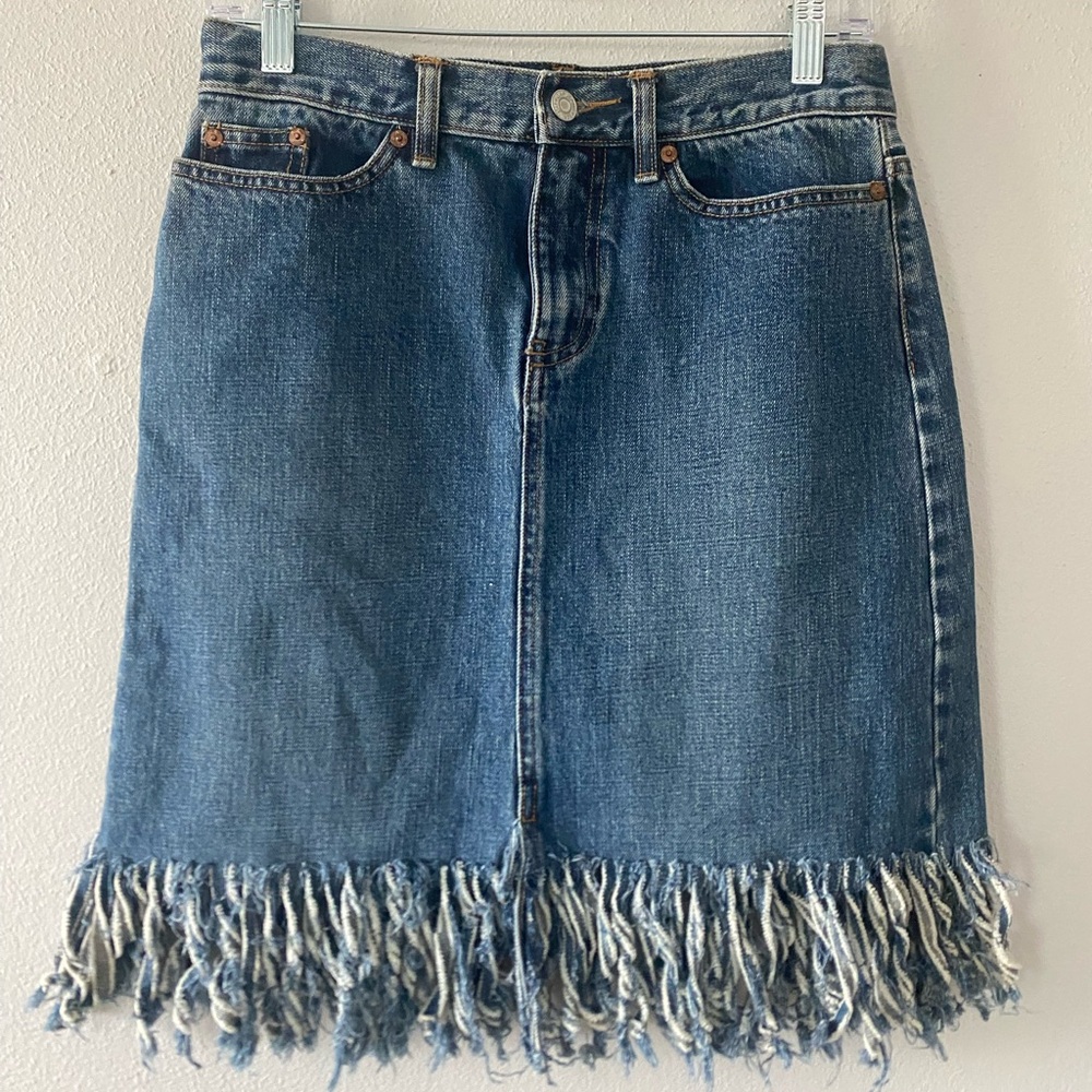GAP Vintage Jean Skirt‎ Fringe Denim Y2K Women's Sz 2 Blue